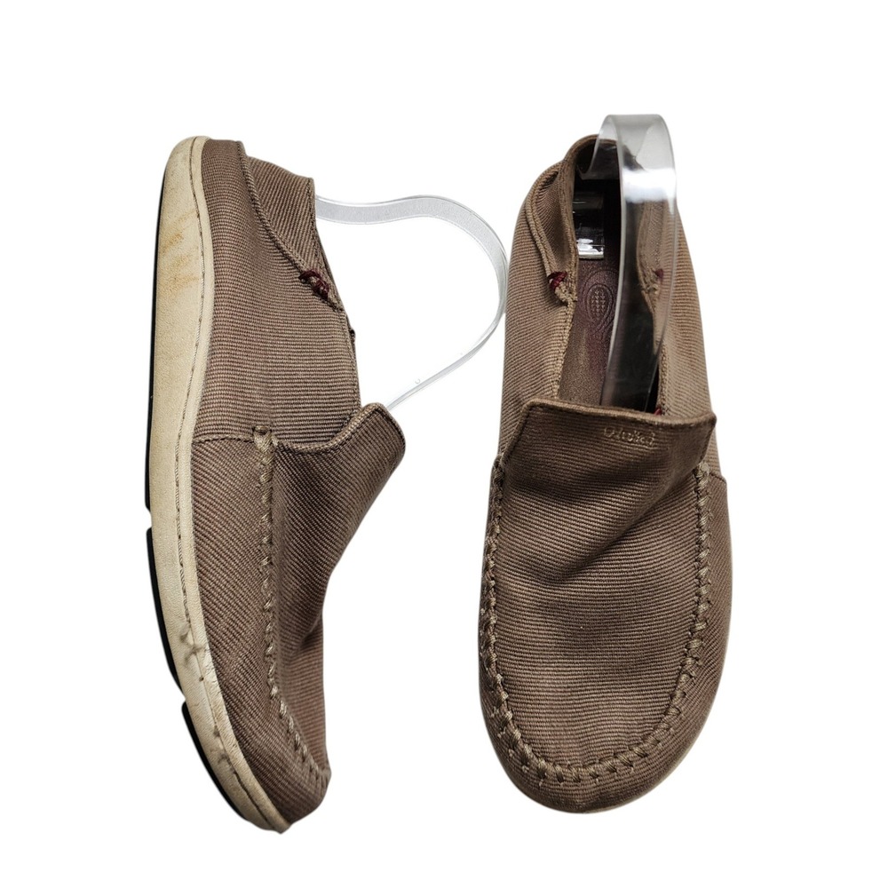 OluKai Mens Akahai Canvas Loafers Size 9 Clay Brown Slip On Casual Hawaiian